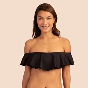 💕TRINA TURK💕 Monaco Solids Off The Shoulder Bandeau Bikini Top ~ Black 14 NWT
